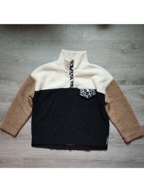 Shop Wanna B Women's Animal Print Colorblock Button Down Pullover Fleece Small S